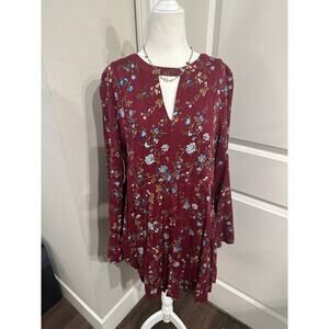Entro Burgundy Floral Midi Dress